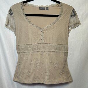 Y2K Beige Nude Lace Babydoll Top Women’s Petite Medium Apt. 9 Romantic Coquette